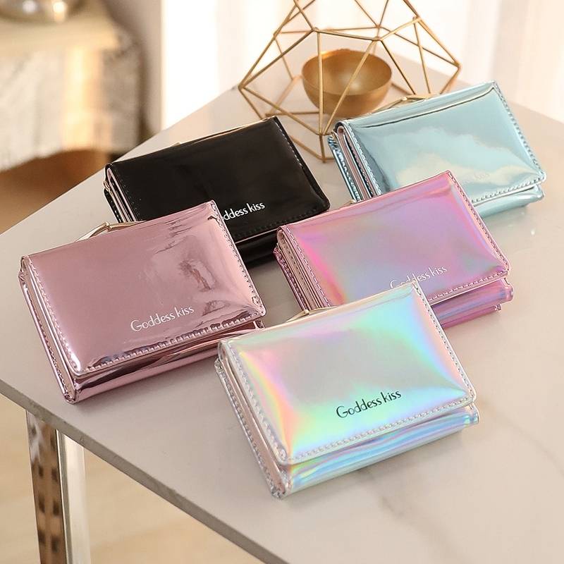 Women's Wallet, Coin Purse, Women's Short Wallet, Student New Korean Version Laser ins Cute and Simple Retro Folding Mini Wallet（女士钱包）