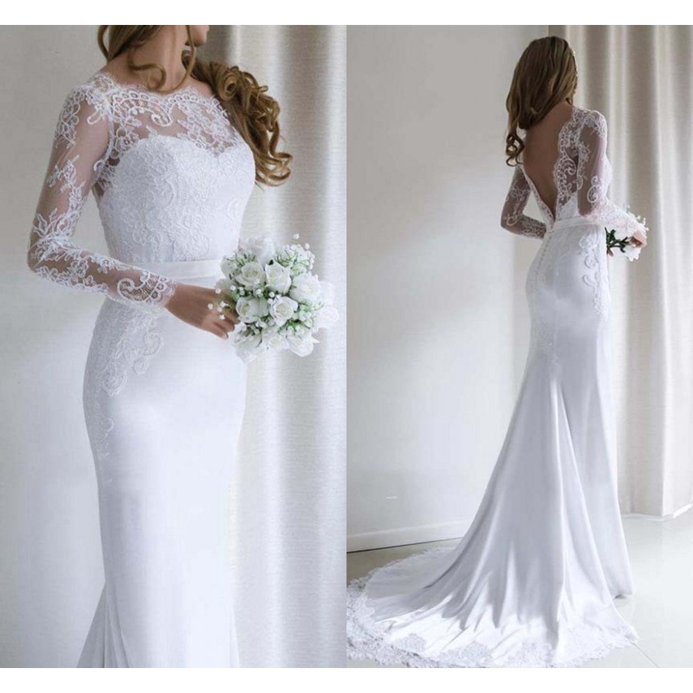 fishtail wedding dress with long sleeves