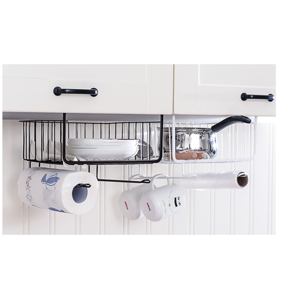 white storage shelves with baskets