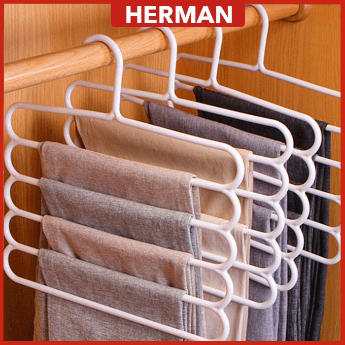 HERMAN 5 Layers Hanger Towel Pants Clothes Scarf Tie Towel Holder Wardrobe Closet Penyangkut Tudung Hanger 衣架