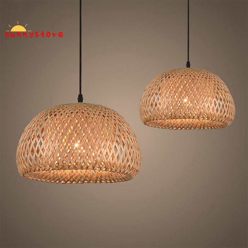 Lighting Rattan Lamp Handmade Bamboo Chandelier Retro Cafe Bar Lounge for Garden Restaurant Bedroom with Light Source