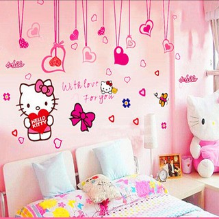 Kertas Dinding Wallpaper Cartoon Hello Kitty Wall Stickers Hello Kt Children S Room Kindergarten Girl Heart Girl Bedroom Bedside Decoration Stickers Shopee Malaysia