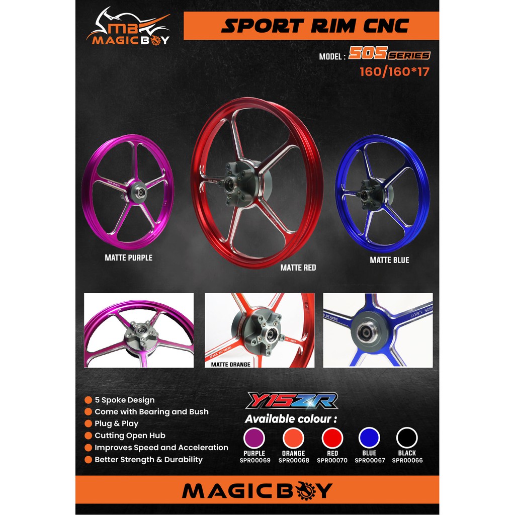 MAGIC BOY SPORT RIM 505 SERIES YAMAHA Y15ZR Y15 ( 160/160 x17 ) CNC ...