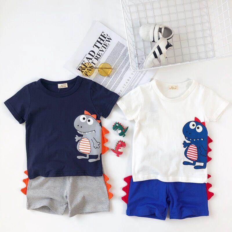 Boys Suit Korean Cartoon Three Dimensional Dinosaur T Shirt Shorts Cotton 2 Piece Set Shopee Malaysia - dinosaur belly t shirt roblox