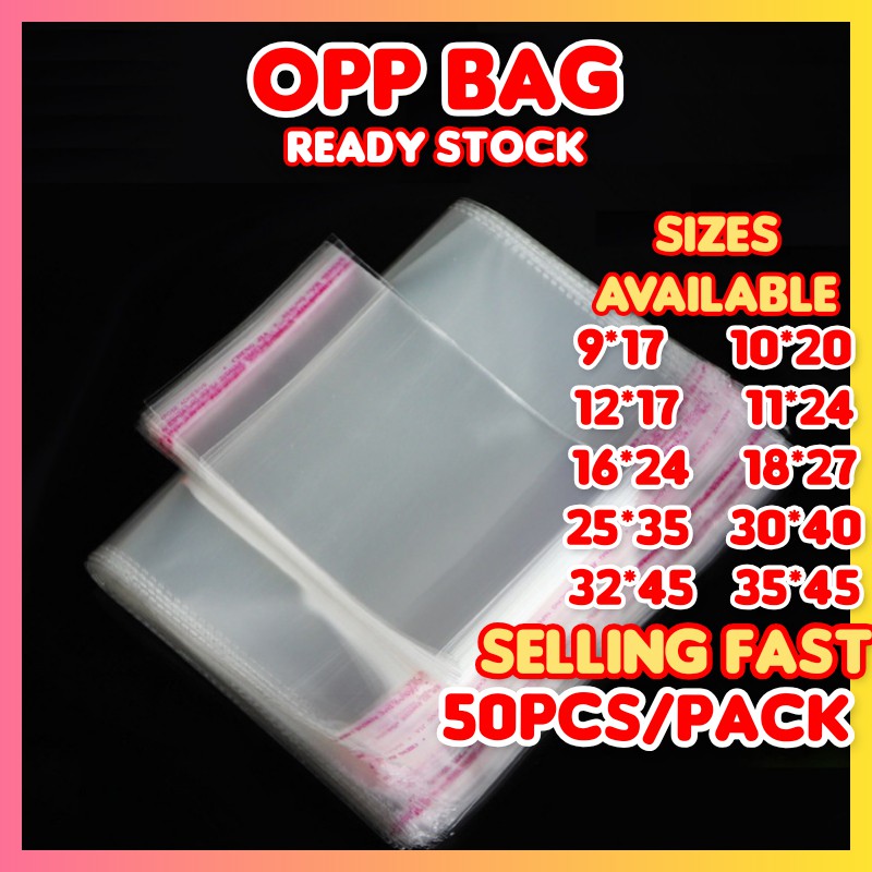 shopee: Opp Bags READY STOCK 50pcs Opp Beg Self Adhesive Packing Plastic Transparent Plastik beg Tshirt Baju Tudung (0:9:Size:9x17cm;:::)