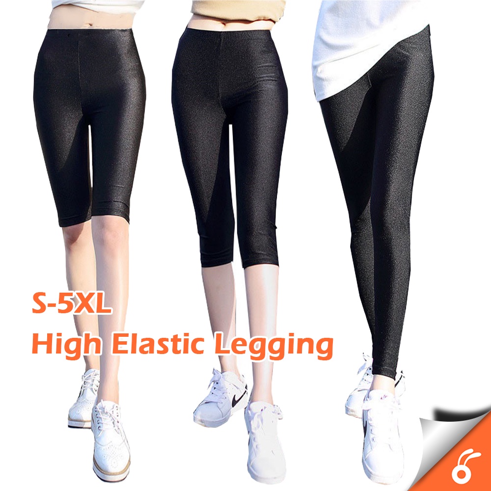 0383 YUKARI Woman Stretch Elastic Waist Plus Size Legging Black Slim Long High waisted