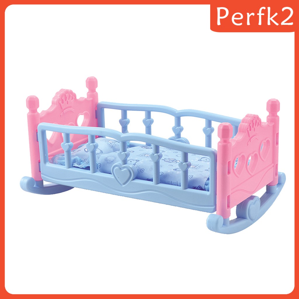 [perfkfcMY] 2 Doll Rocking Cradle Crib Cot Bed Toy Girls Toy with