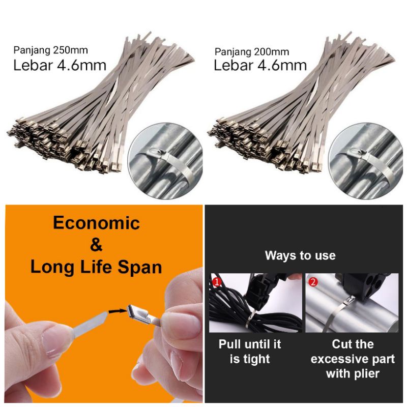 304 grade Multi-Purpose Locking Cable Tie Metal Zip Ties Stainless Steel Cable Tie economic Long term usage durable