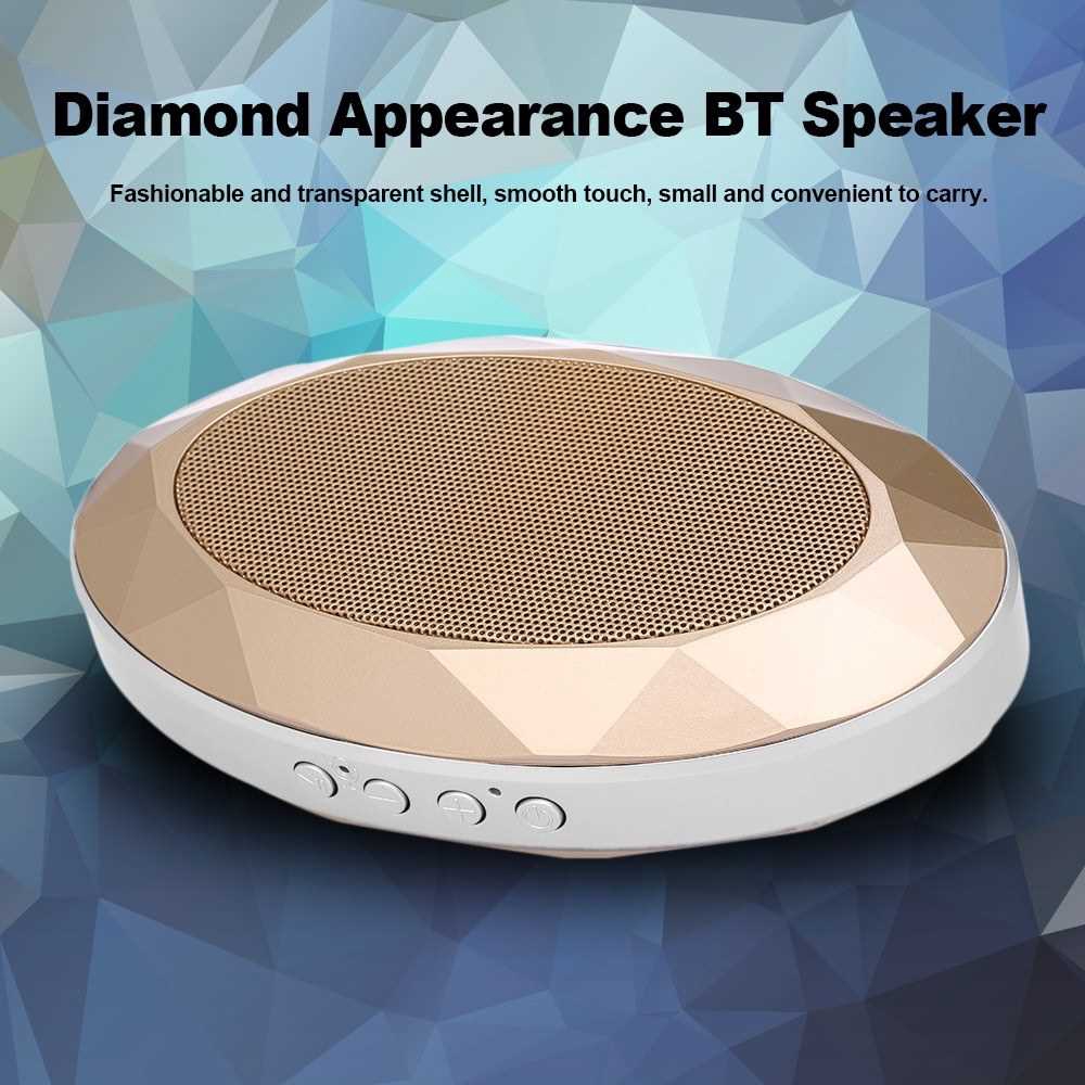 AJB-001 Portable Bluetooth V4.2+EDR Speaker Diamond-style Subwoofer Stereo Soundbox Support TF Card AUX IN (Gold)