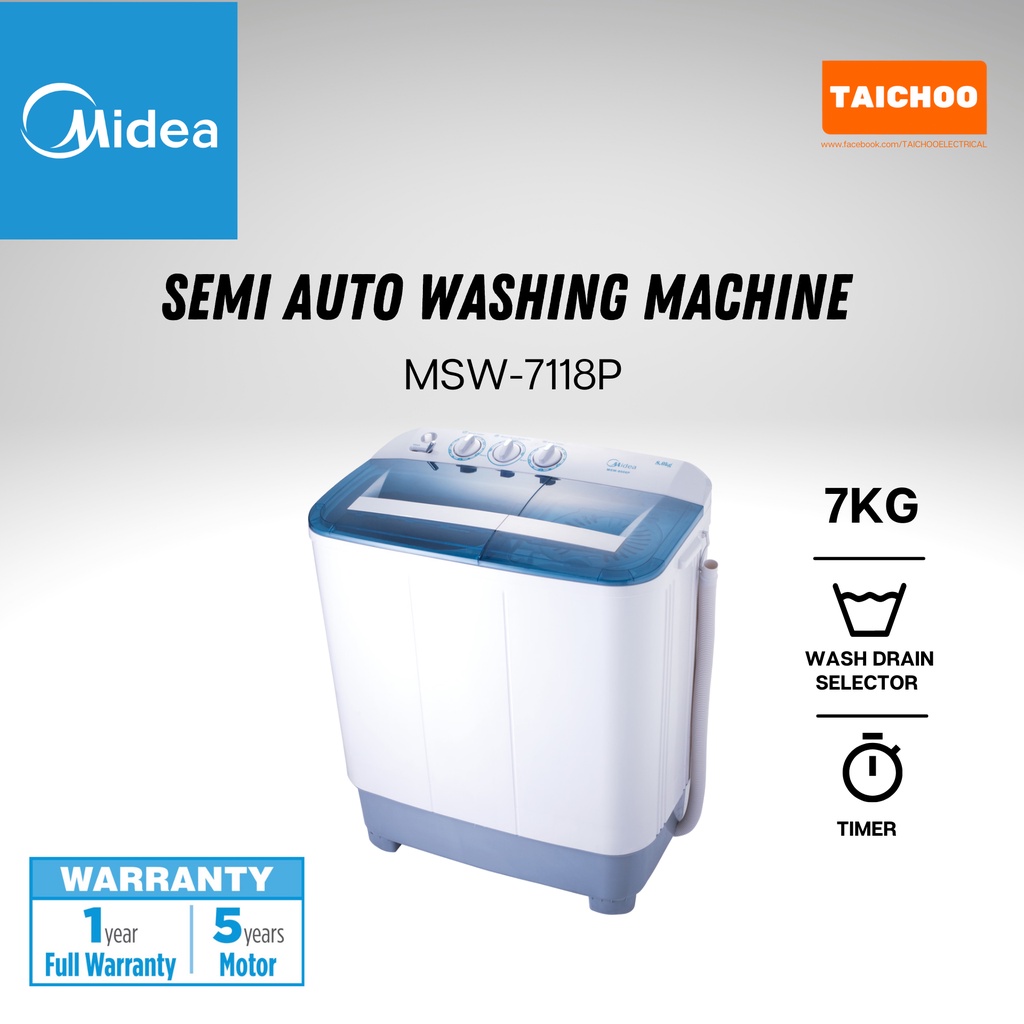 Midea Semi Auto Washing Machine 7KG MSW-7118P | Shopee Malaysia