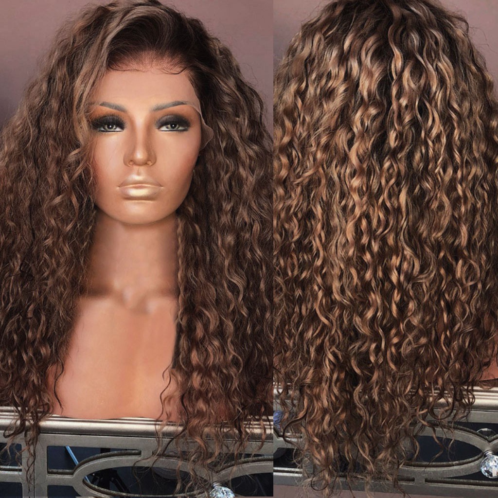 Sexy Women Fashion Afro Long Kinky Curly Hair Wavy Wigs Lace Front