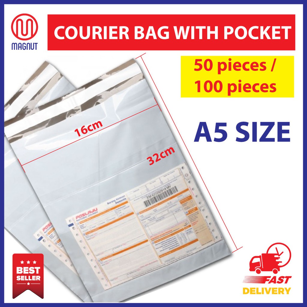 50 pieces / 100pieces A5 size ( 16cm x 32cm ) White courier bag with