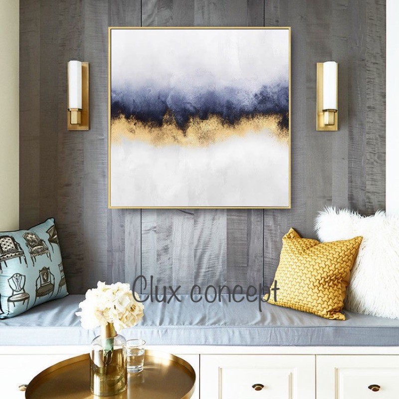 With Frame Modern Minimalist Abstract Art Gold Foil Wall Decor Canvas Printing Ee Malaysia - Gold Foil Wall Decor