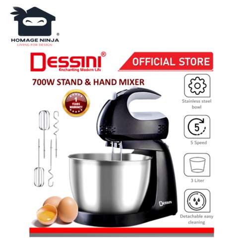 🔥PROMOTION🔥 DESSINI ITALY 5 Speed Electric Stand Mixer Hand Egg Blender Grinder Whisk 3L Bowl Pengadun Bancuh Telur