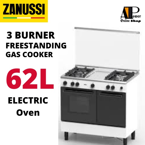 Zanussi ZCG932W Gas Cooker 3 Gas Burners 62L Electric Oven White Colour ..