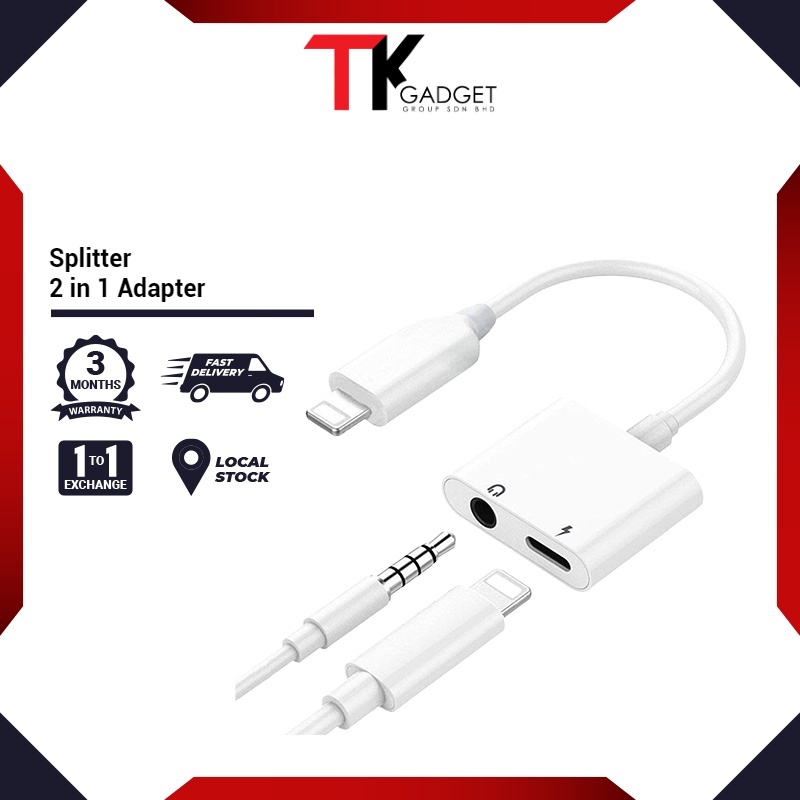 [Premium] Phone Splitter 2 in 1 Adapter Lightning Cable To 3.5MM Jack