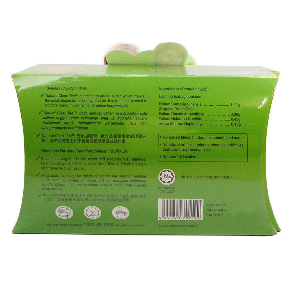 Nh Detoxlim Natural Clenx Tea 3g X 20s Exp Date 09 2021 Shopee Malaysia