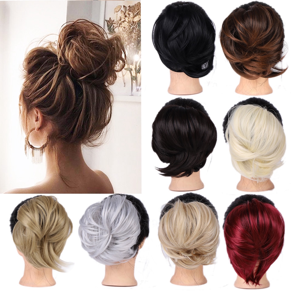 Messy Scrunchies Donut Chignon Synthetic Hair Bun Straight Elastic Band Hair Extensions Heat Resistant Hairpieces For Women