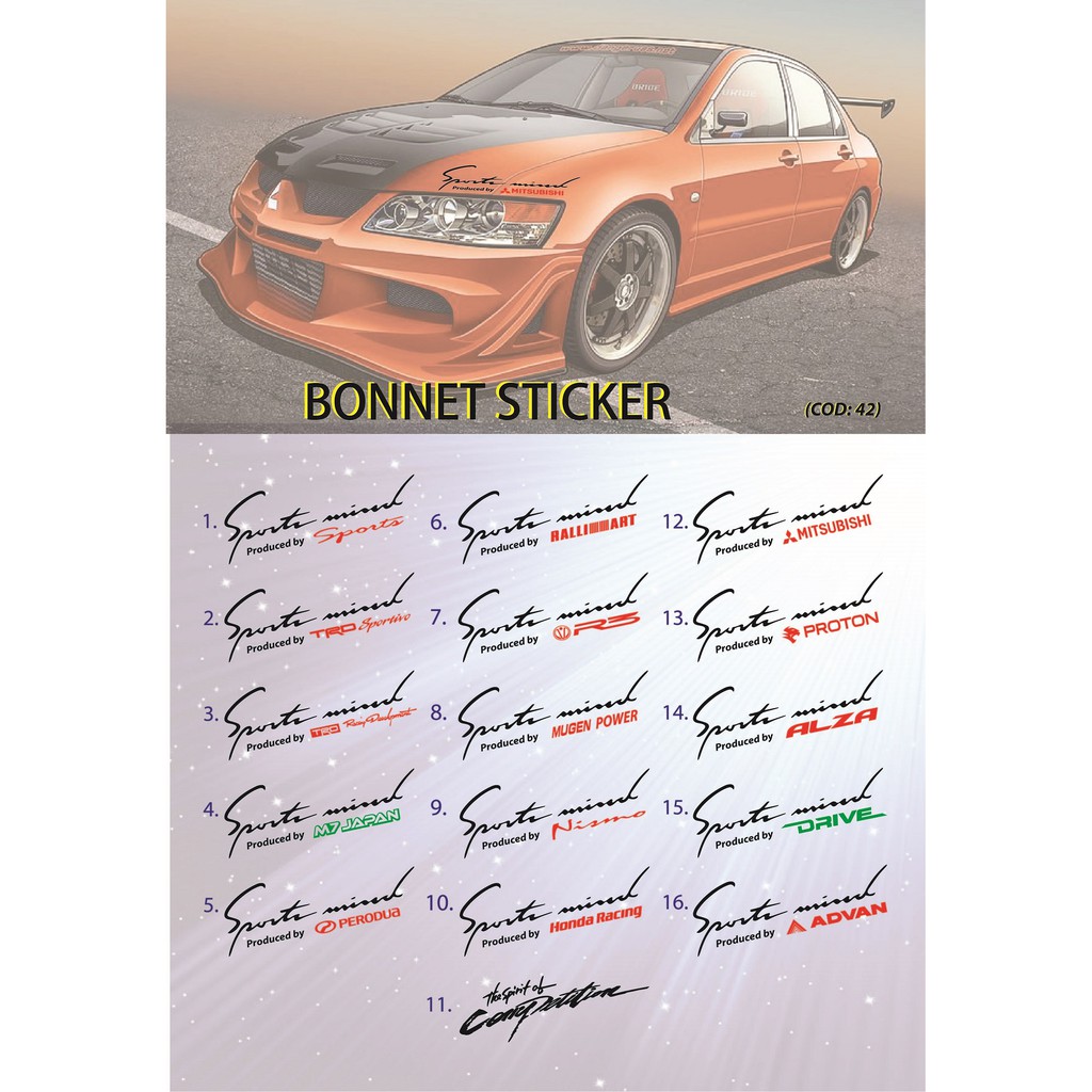 Universal Stylish Car Bonnet Stickers / Sports Mind 