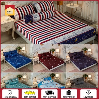 READYSTOCK Premium Cotton 4in1 Queen/ 2in1 Single Fitted Bedsheet Sets Cadar Getah Keliling Sarung Tilam Pillow Case