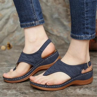Atikota Women Sandals Clip Toes Retro Wedges Sandal Casual Beach Kasut ...