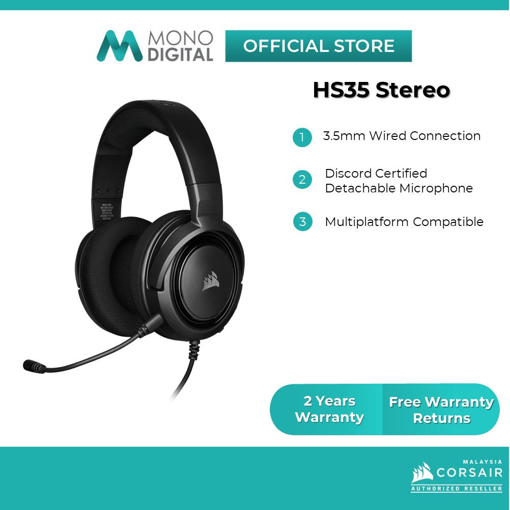 Corsair HS35 3.5mm Analog Stereo Wired Gaming Headset For Xbox/PS4/PC
