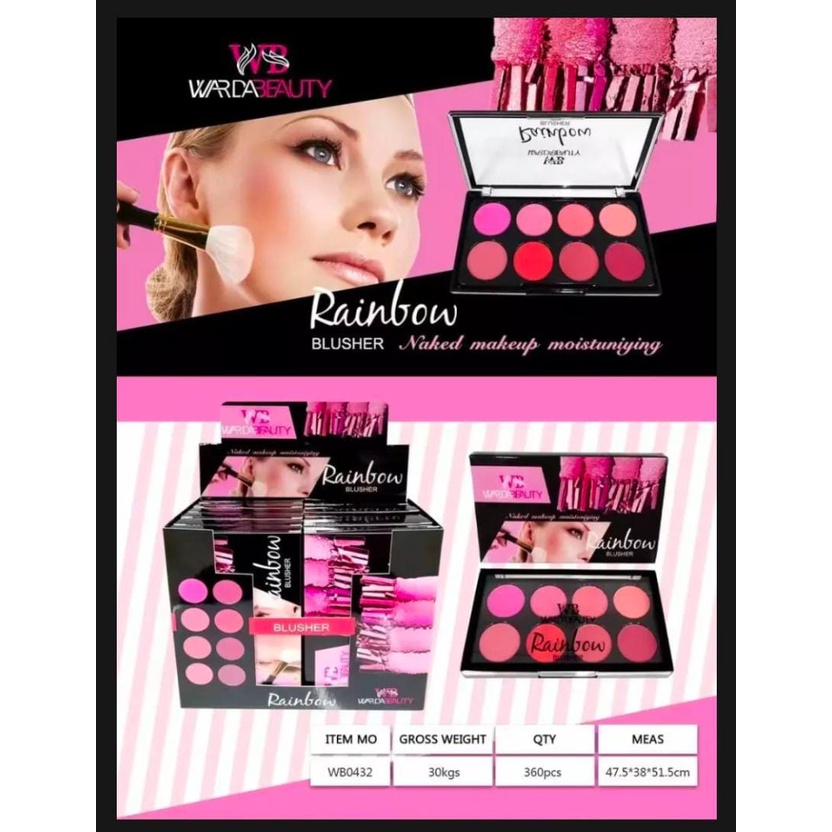 Warda Beauty Rainbow 8 Colors Blusher Pallete natural matte shimmering ...