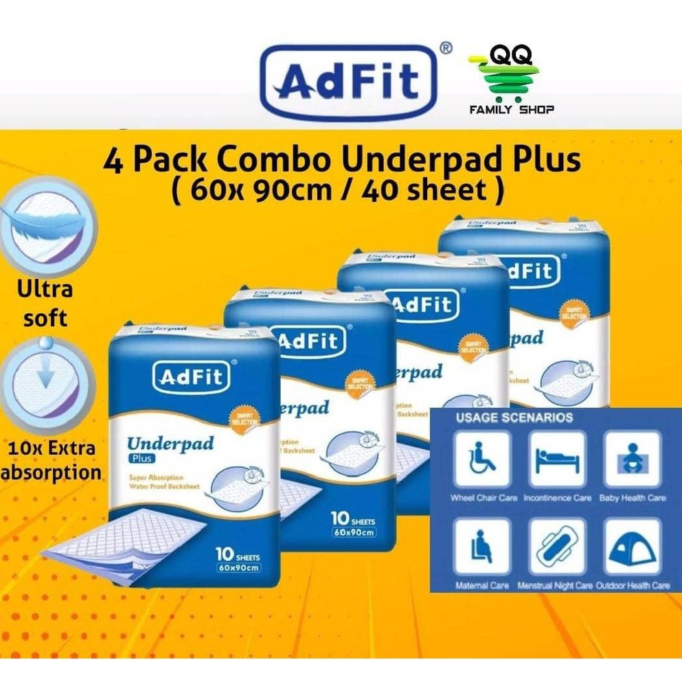 Adfit 4 Packs Combo Underpad PLUS (60x90cm / 40 sheets) Shopee Malaysia