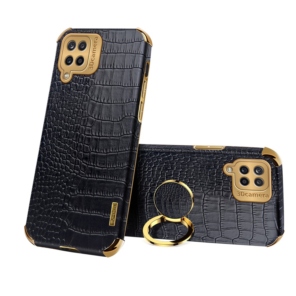 Suitable For Samsung Galaxy A12 Casing Crocodile Leather Samsung A12 A 12 Soft Silicone Case Cover With Ring Holder