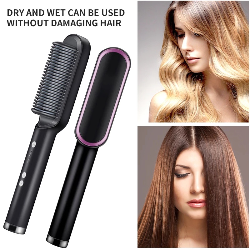 Dry Smooth Electric Hair Straightener Portable Straightening Brush 3 in 1 Home Straightening Curler Rotary Dryer