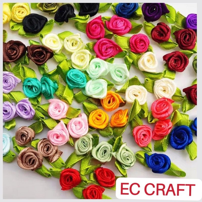 Bud Bunga Reben Satin Comel Small Ribbon Flower/Ribbon Rose DIY Wedding Flower Satin Decor/Bunga Rose Bud Kecil/Handmade