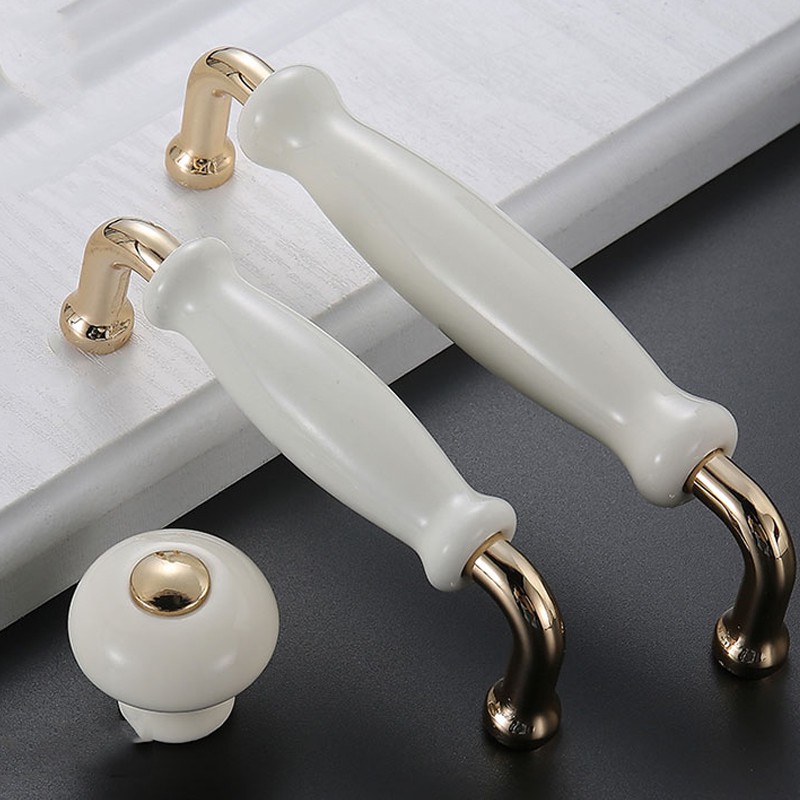 White Ceramic Door Handles European Elegant Furniture Drawer Pulls