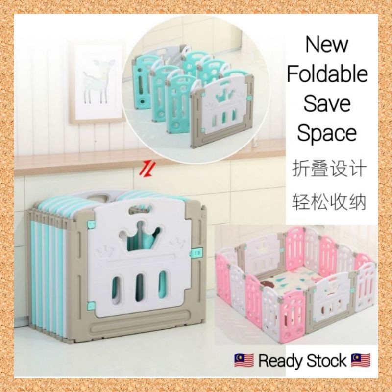 WECY12+2 Panel Kid Playard New Foldable Baby Safety Fence Guard Child Care儿童安全游戏新款可折叠宝宝围栏Pagar Selamat Kanak Bermain