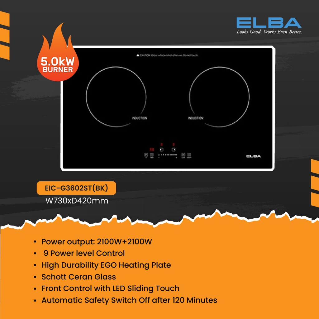 ELBA BUILT IN HOB BUILT IN ELECTRONIC INDUCTION COOKER EIC G3602ST BK   67b48bc691ef7adb4e00f33911b0b5a1