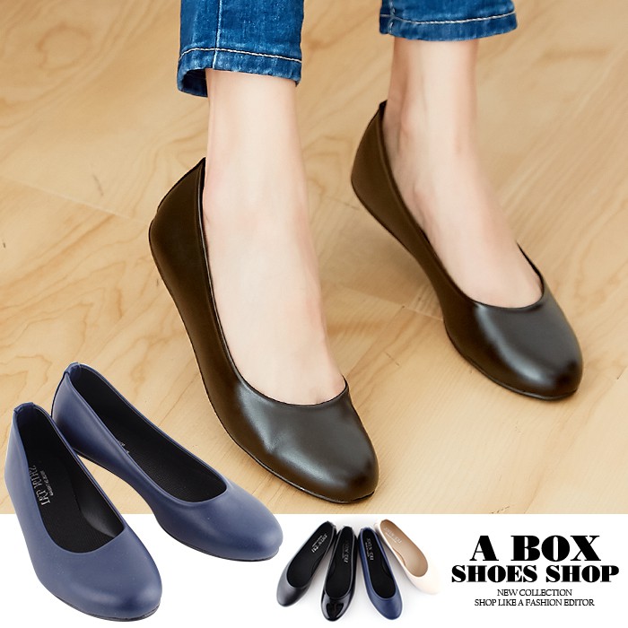 Checked Shop * [ANP818] 1cm Pure Color Leather Plain Round Toe Bag Shoes Flat Baby Commuter Interview OL Office Workers Must-Have Black