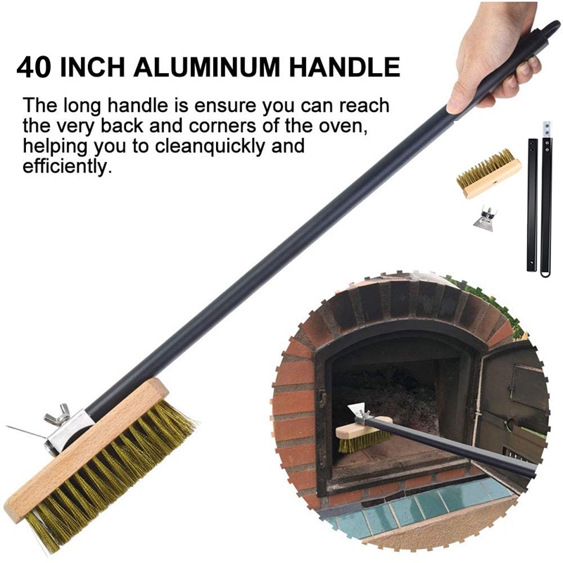 Pizza Oven Brush with Scraper DMDIY Grill Cleaning Brush with 40 Inch Aluminum Detachable Long Handle Barbecue Oven Cleaning Brushes