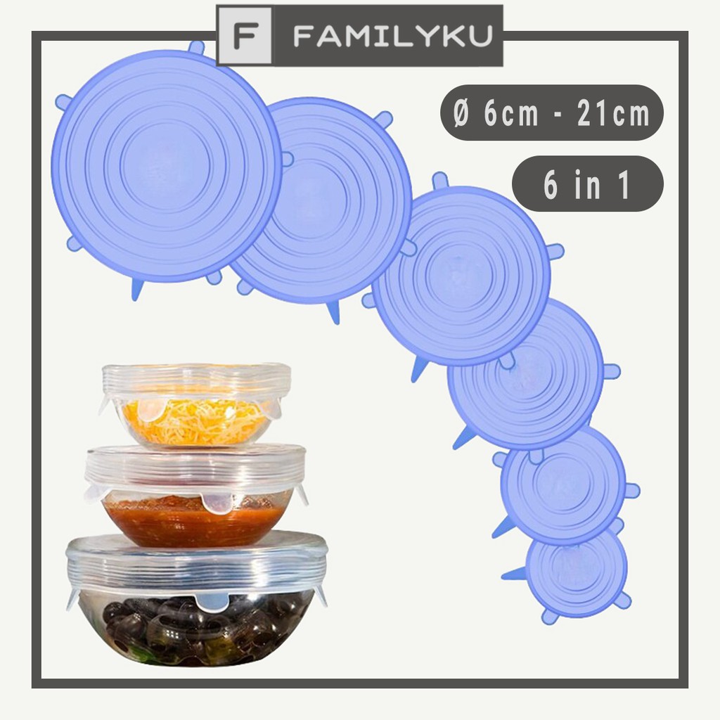 6Pcs / Set Silicone Food Lids Stretchable Bowl Covers Reusable Elastic Cap Kitchen Cookware Penutup Silikon Makanan