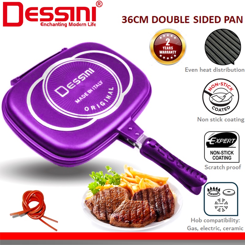 DESSINI ITALY DP-36 Granite Aluminium Non Stick Double Sided Pressure Grill Fry Pan Cookware Tool (36cm)