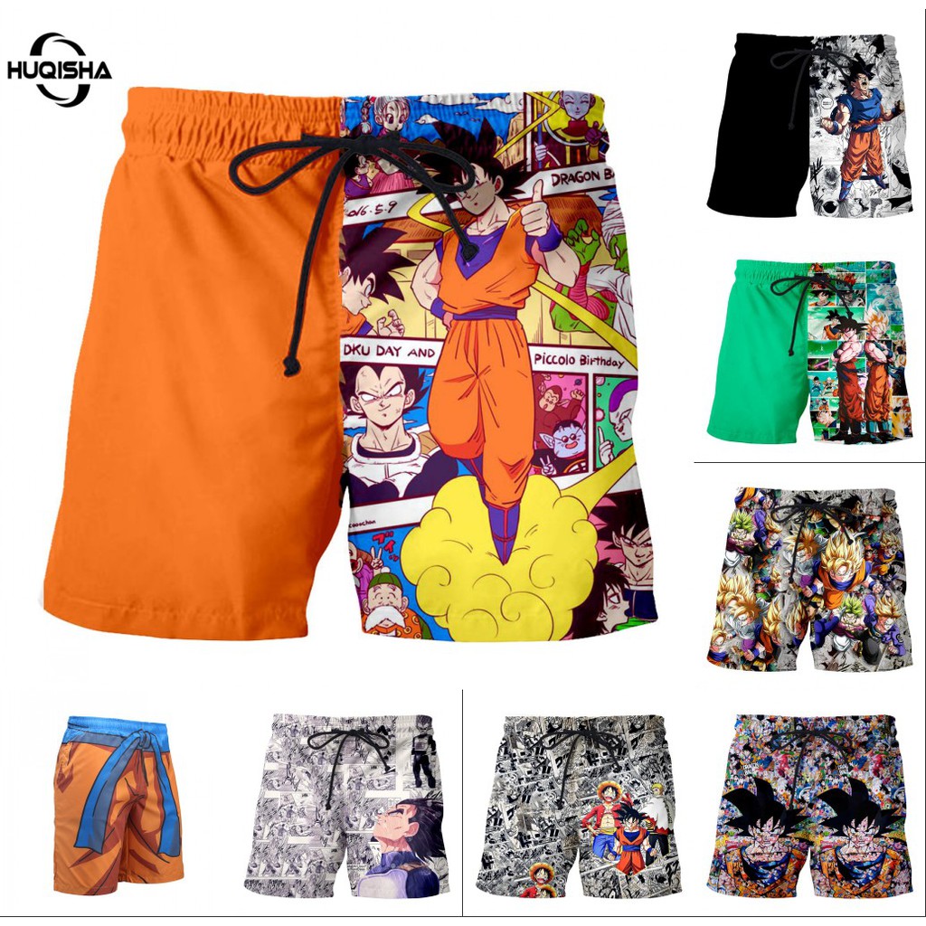 Dragon Ball Z Goku Anime 3D Printed Summer Island Vacation Board Shorts Men Baggy Casual Loose Running Beach Shorts