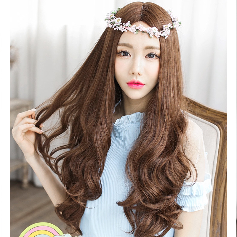 Mid Range Wig Female Big Wave Long Curly Hair No Bangs Realistic