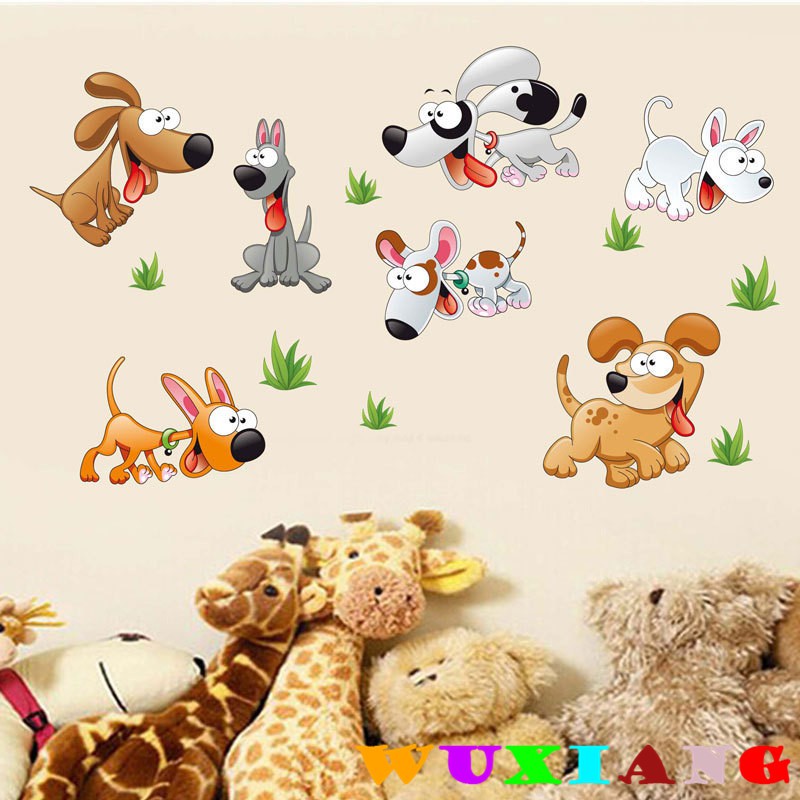 Anjing Comel Kartun Wallpaper Home Decor Sticker Wallpaper