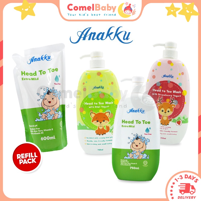 Anakku Baby Bath Head To Toe Extra Mild Strawberry Yogurt Kiwi 750ml Refill Pack Sabun Mandian