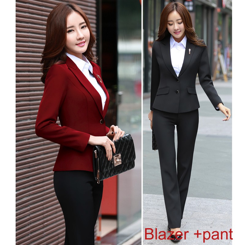 red blazer pant suit