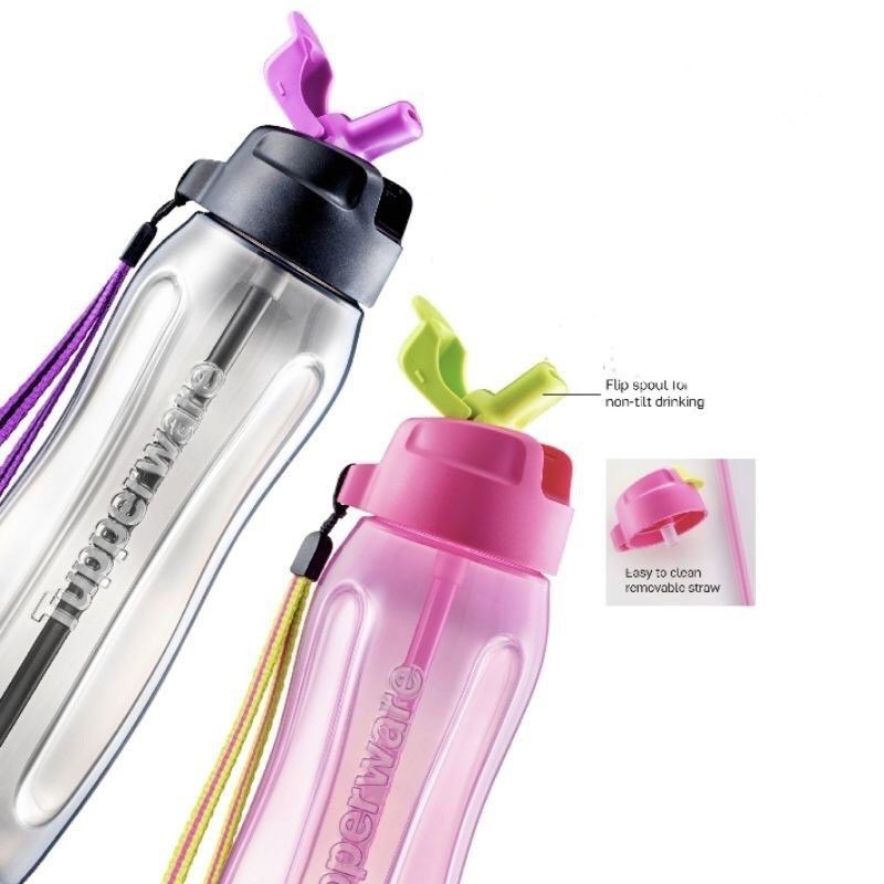 Tupperware Pink and Blue Eco Bottle 750ml With Straw and Strap