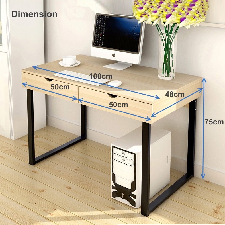 Modern Home Office Ikea Style Drawer Desk Table Maple 100cm