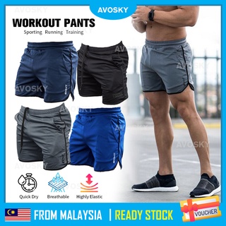 AVOSKY Quick Dry Men Fitness Pants Sport Shorts Seluar M-2XL Pendek Lelaki Workout Gym Running Fitness Short Pocket