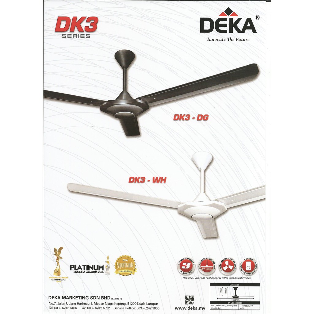 Deka Dk3 White 3 Blade 60 Ceiling Fan With Regulator