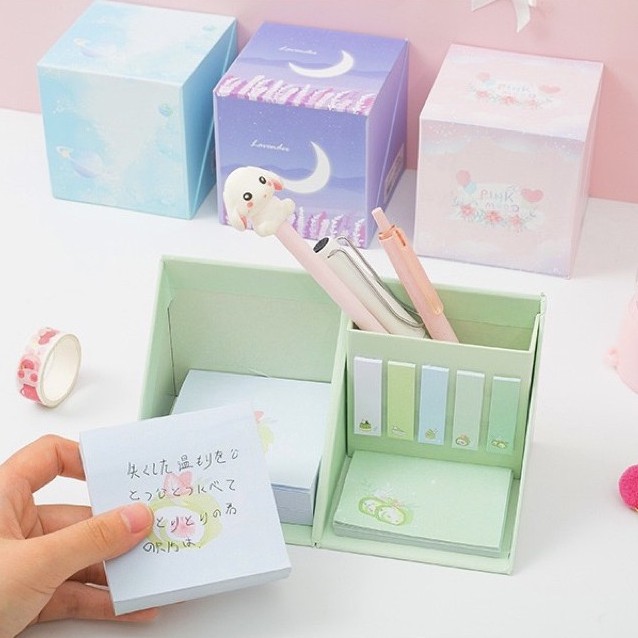 450 Pcs Sticky Notes Memo with Stationery Holder Cute Ins Style 2 In 1 ...