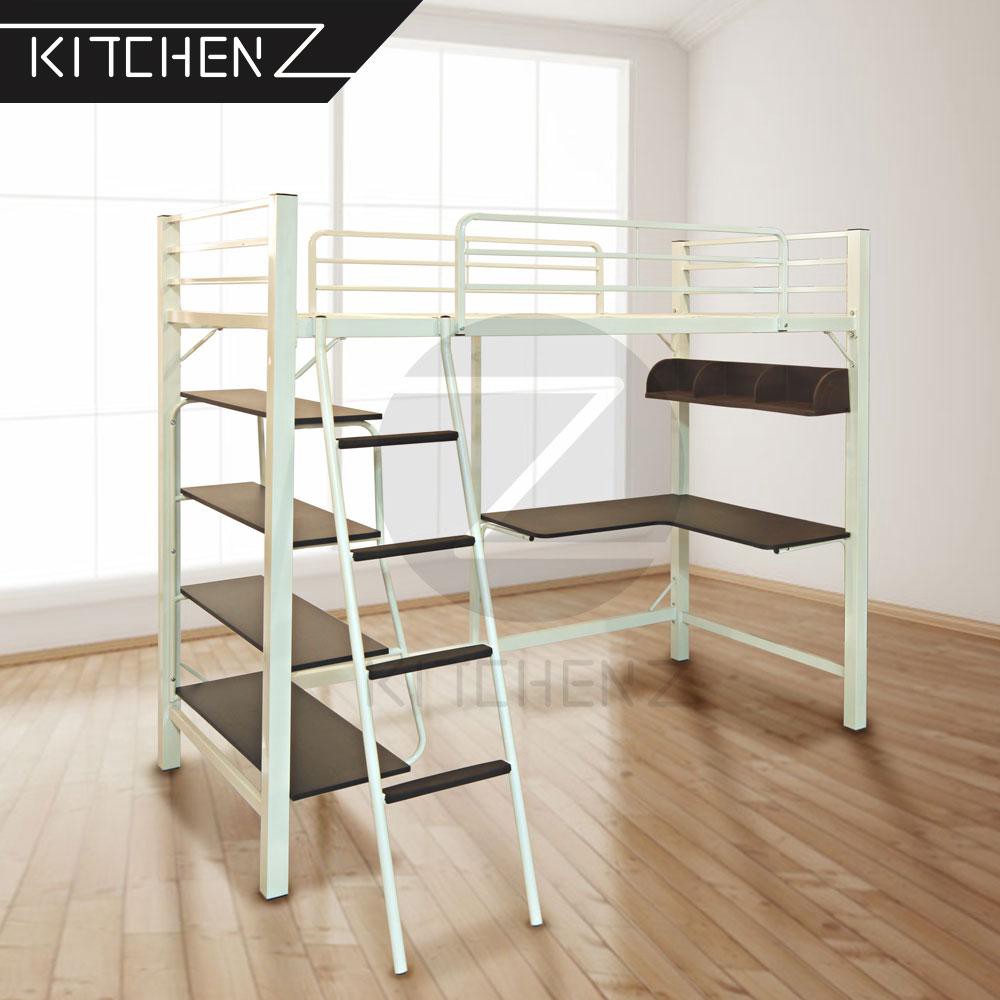 3V Aloha Loft Bed Frame / Study Table & Book Shelves / Katil Besi loft