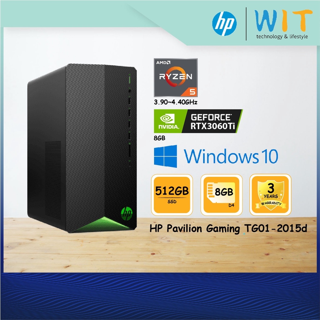 HP Pavilion Gaming PC TG01-2015d/AMD Ryzen 5-5600G 3.90~4.40Ghz/8GB D4/512GB SSD/NVD RTX3060Ti 8GB